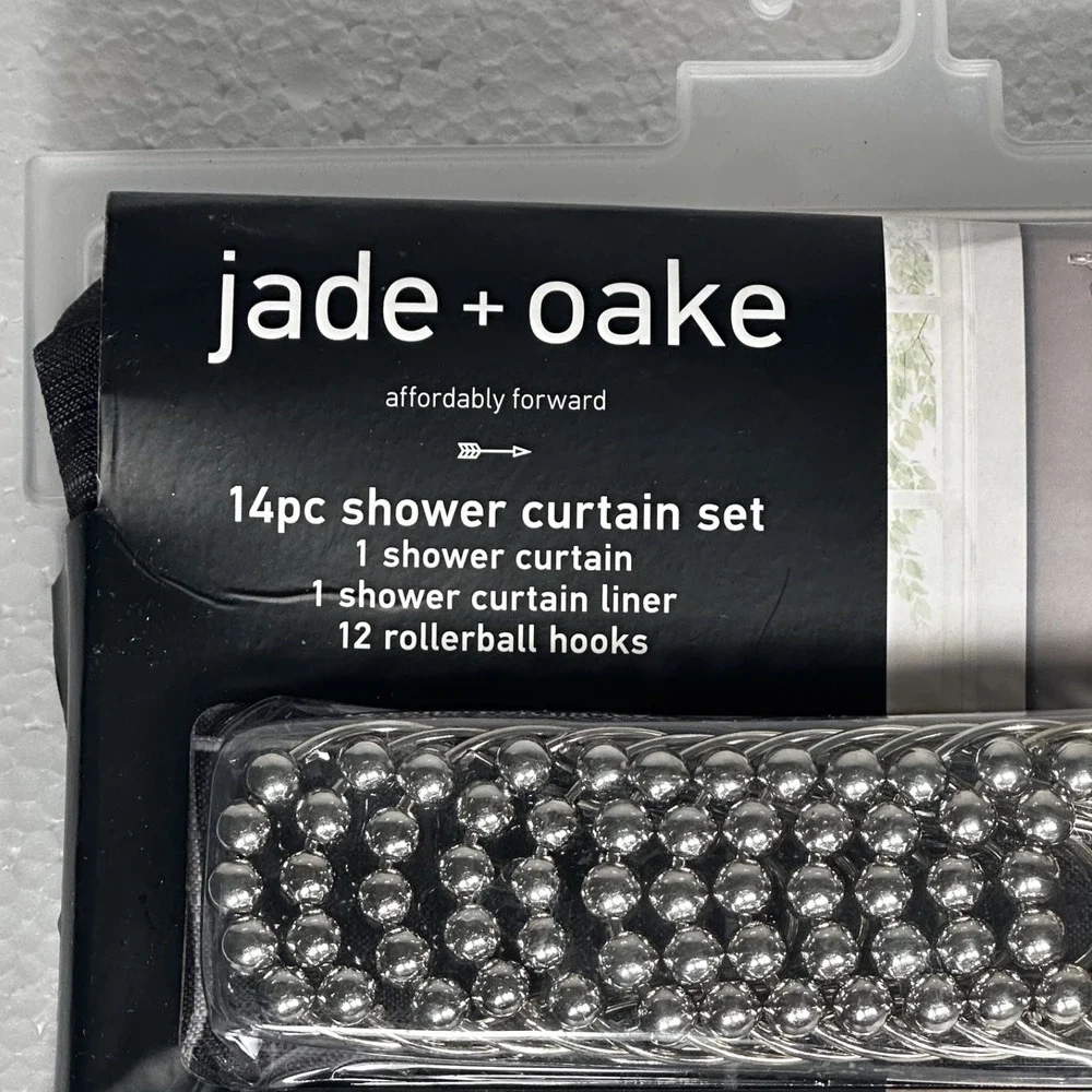 Jade Oake 14pc Modern Chic Grid Shower Curtain Set Gray White Bathroom Decor New